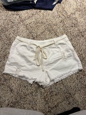 aerie White Frayed Rope-Tie Denim Shorts
